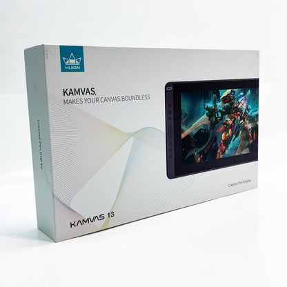 HUION Kamvas 13 13-Zoll Grafiktablet 293,76 x 165,24 mm USB schwarz mit druckempfindlichem Stift, 8 programmierbaren Tasten, großem Farbspektrum und kompakter Bauweise.