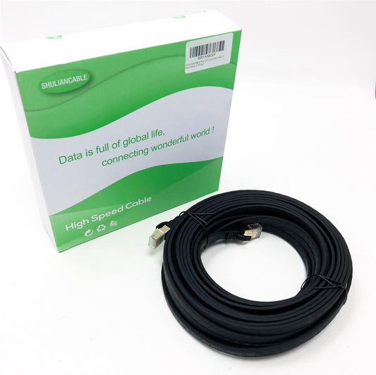 SHULIANCABLE Flat Cat 8 Ethernet Cable 15M High Speed ​​40Gbps 2000Mhz RJ45 Compatible with TV Box PC Router Modem Switch