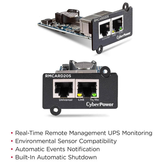CyberPower RMCARD205, Netzwerkkarte, SNMP, kompatibel mit OR/PR Serie, 2 Anschlüsse: Netzwerk & Umweltsensor, Schwarz