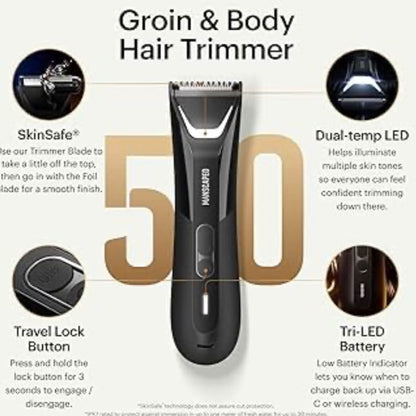 MANSCAPED® The Lawn Mower® 5.0 Ultra, Intim- und Körperhaartrimmer, SkinSafe®, wasserdicht, Akku, Etui, Trimmen & Glattrasur.