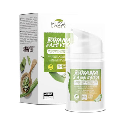 Mussa Canaria, Organische Anti-Aging Creme, 75 ml, 97% natürlich, mit Aloe Vera, Banane, Arganöl, Vitamin E, für Gesicht, Augen, Hals.