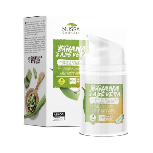 Mussa Canaria, Organische Anti-Aging Creme, 75 ml, 97% natürlich, mit Aloe Vera, Banane, Arganöl, Vitamin E, für Gesicht, Augen, Hals.