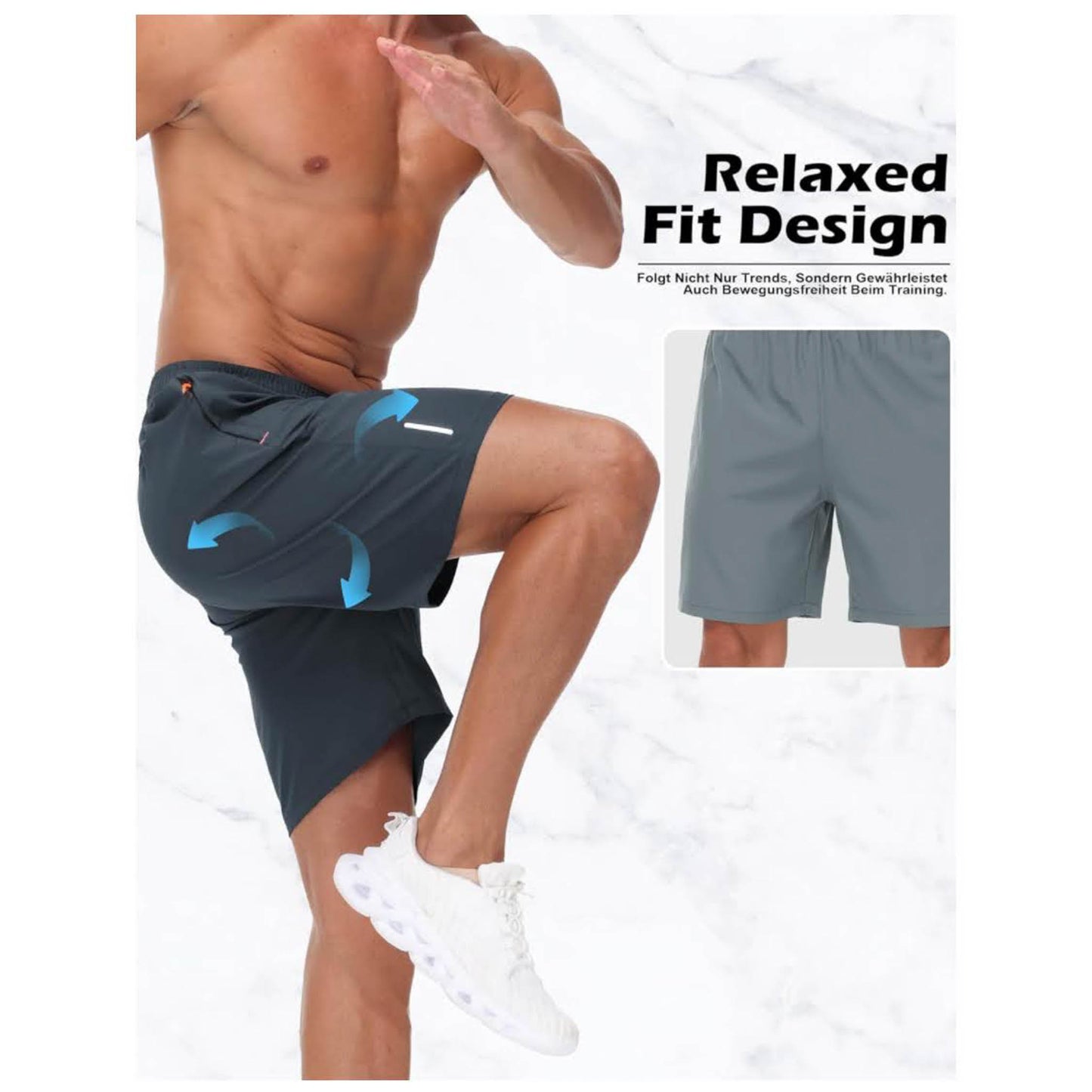 kuzwufs Sporthose 2XL Herren, 3er Pack, Kurz, mit Taschen, ideal für Fußball, Tennis, Basketball, Fitness und Freizeit.