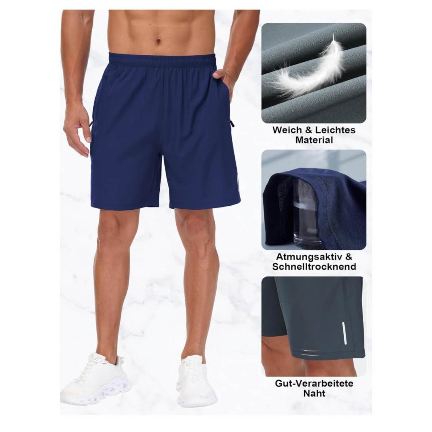 kuzwufs Sporthose 2XL Herren, 3er Pack, Kurz, mit Taschen, ideal für Fußball, Tennis, Basketball, Fitness und Freizeit.