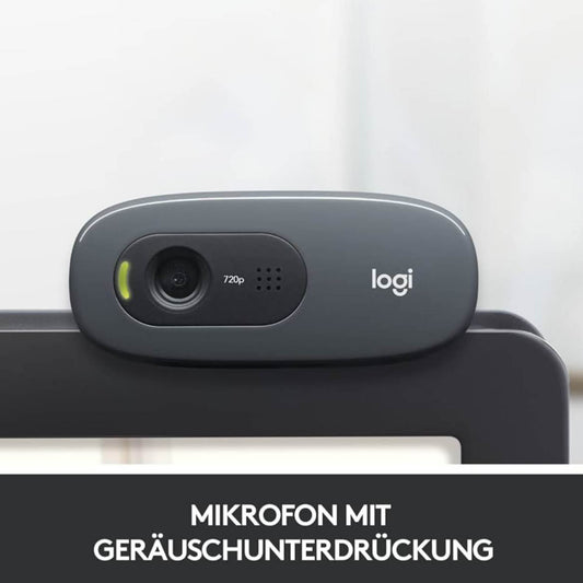Logitech C270, Webcam, HD 720p, 60° Sichtfeld, USB, Rauschunterdrückung, fester Fokus, Belichtungskorrektur, universal.