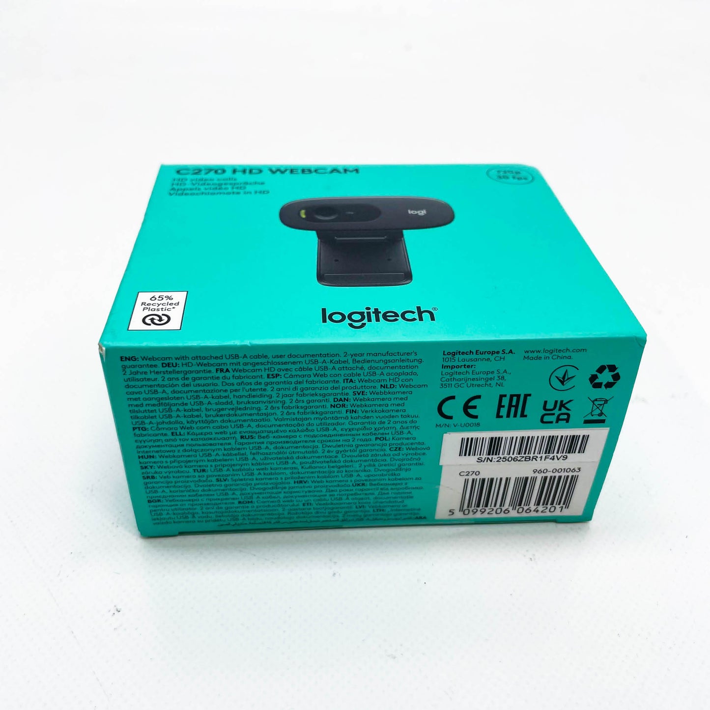 Logitech C270, Webcam, HD 720p, 60° Sichtfeld, USB, Rauschunterdrückung, fester Fokus, Belichtungskorrektur, universal.