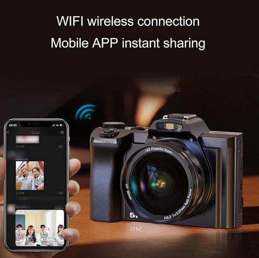 48MP Digital Camera, 5K WiFi Vlogging, 16X Zoom, Anti-shake, 3.5" Screen, Flash Hot Shoe Port, ideal for content creators.