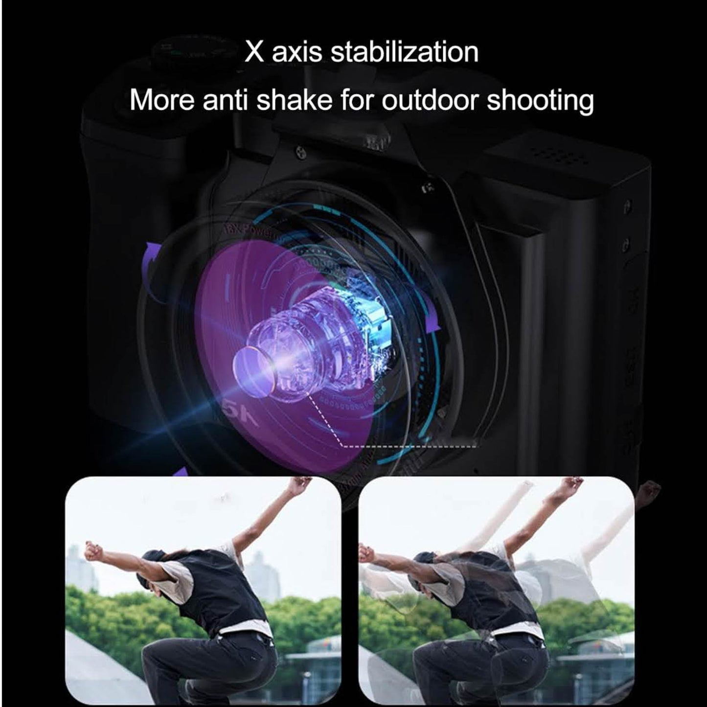 48MP Digital Camera, 5K WiFi Vlogging, 16X Zoom, Anti-shake, 3.5" Screen, Flash Hot Shoe Port, ideal for content creators.