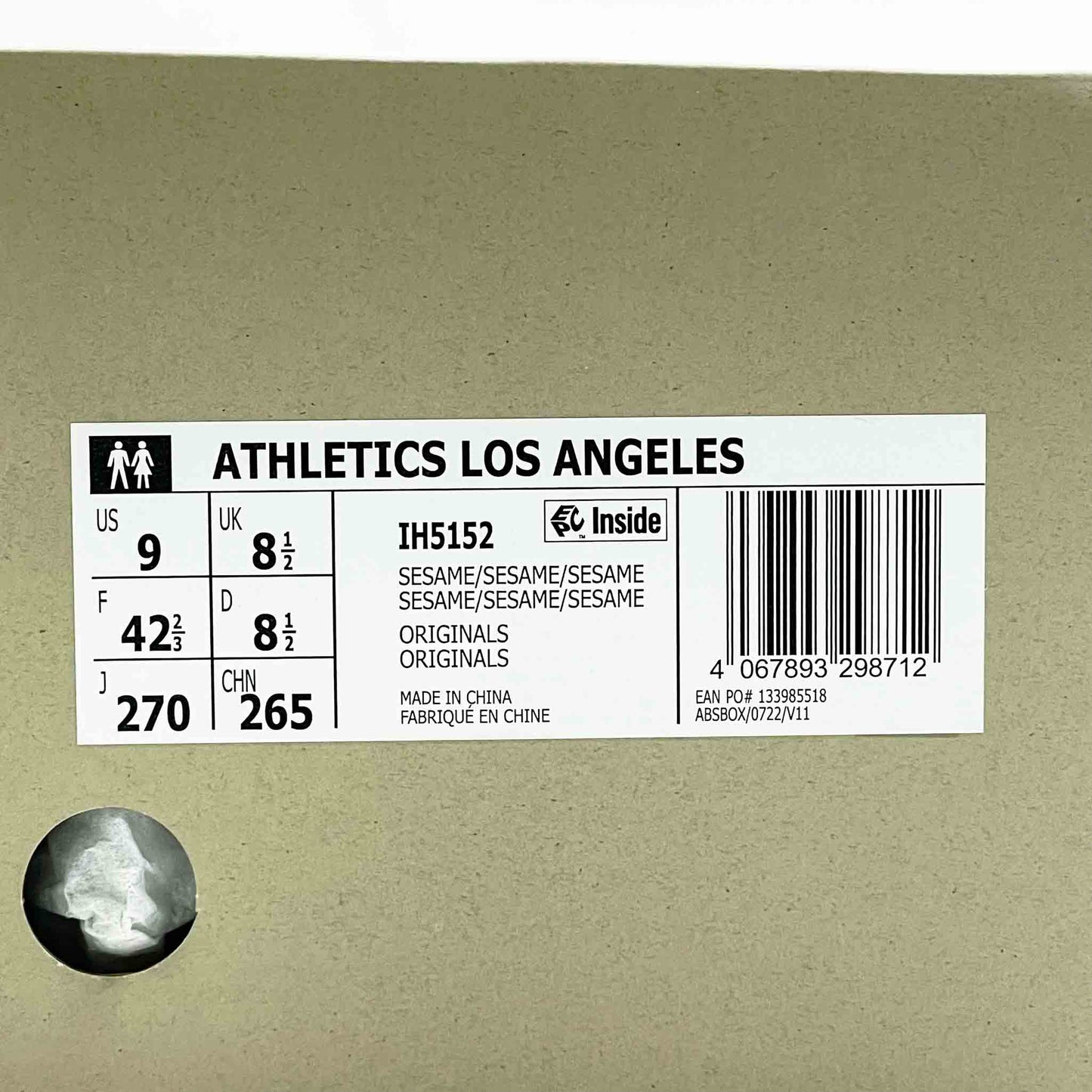 Adidas Los Angeles, Athletics, Sneaker, EU 42 2⁄3, Farbe: Sesame, sportlicher Look, bequeme Passform.