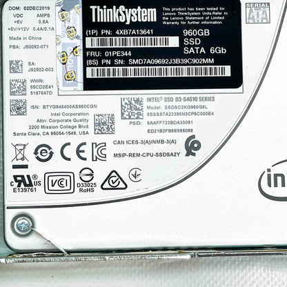 ThinkSystem 960 GB SSD SATA, 01PE344, Speicherlaufwerk, hohe Kapazität, SATA-Schnittstelle, ideal für Server.