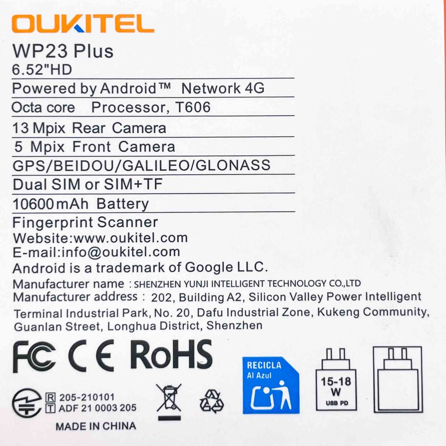 OUTIKEL WP23 Plus, Outdoor Handy, 24 GB RAM, 8+16 GB, 256 GB, 6.52" HD, 4G, Dual SIM, 10600 mAh Akku.