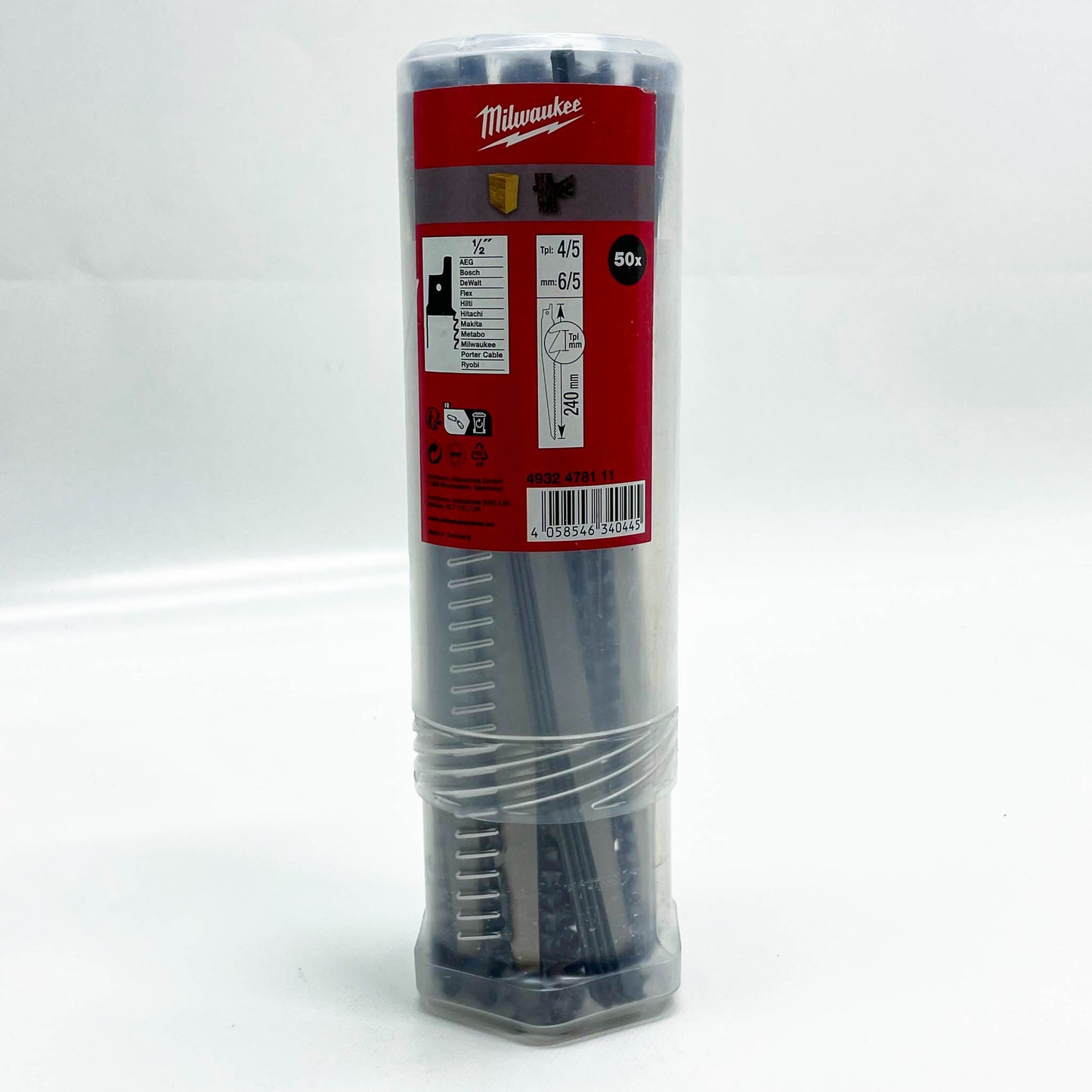 Milwaukee Säbelsägeblatt 240 x 5,5/6 mm, varioverzahnt, unlackiert, 50 Stück, ideal für präzise Schnitte in Holz und Metall.