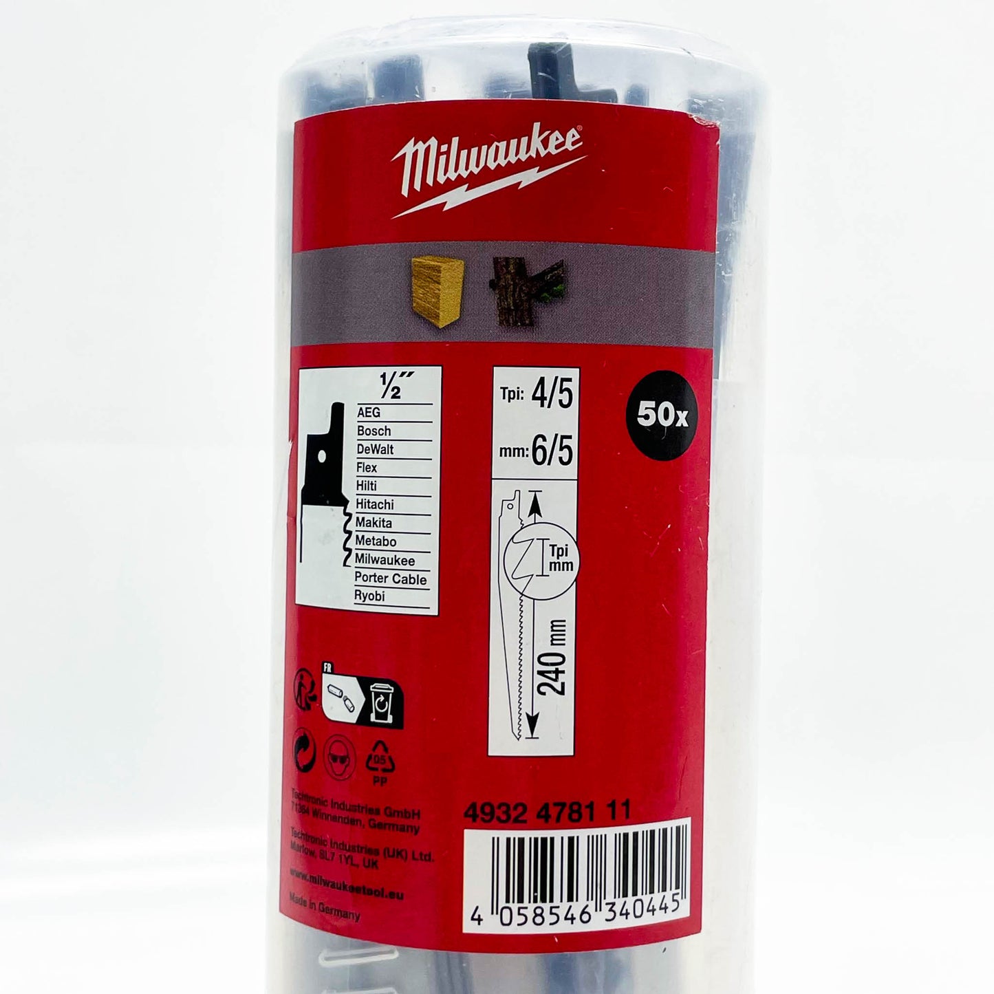 Milwaukee Säbelsägeblatt 240 x 5,5/6 mm, varioverzahnt, unlackiert, 50 Stück, ideal für präzise Schnitte in Holz und Metall.