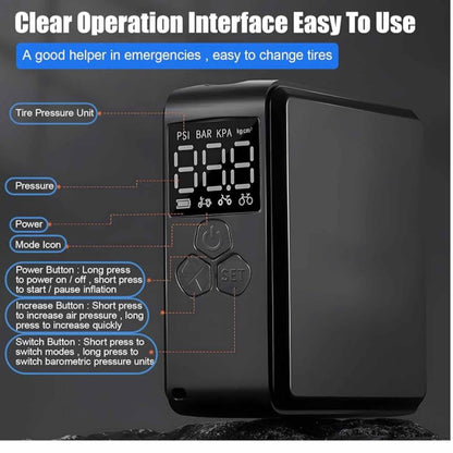 MIOLOE Mini Fahrradpumpe, Elektrische Luftpumpe, 150PSI, LCD-Display, 2400mAh, tragbar, für Fahrrad, Auto, Basketball.