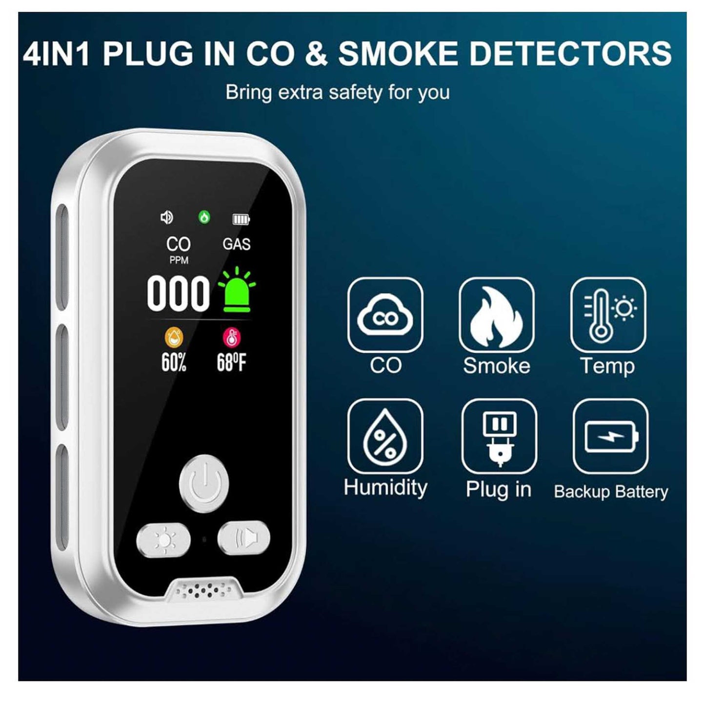 Gedsffati HD11-CS, Kombinierter Rauch- und CO-Melder, Steckermodell, zuverlässig, kompakt, ideal für Zuhause.