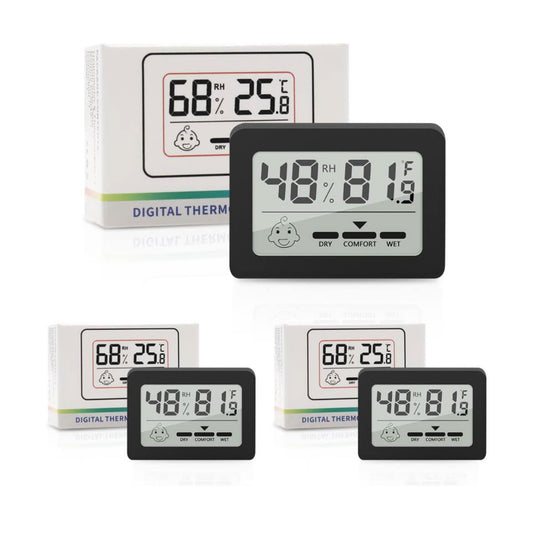 Mini Thermometer Hygrometer, Innen, digitales LCD Messgerät für Raumtemperatur und Luftfeuchtigkeit, schwarz