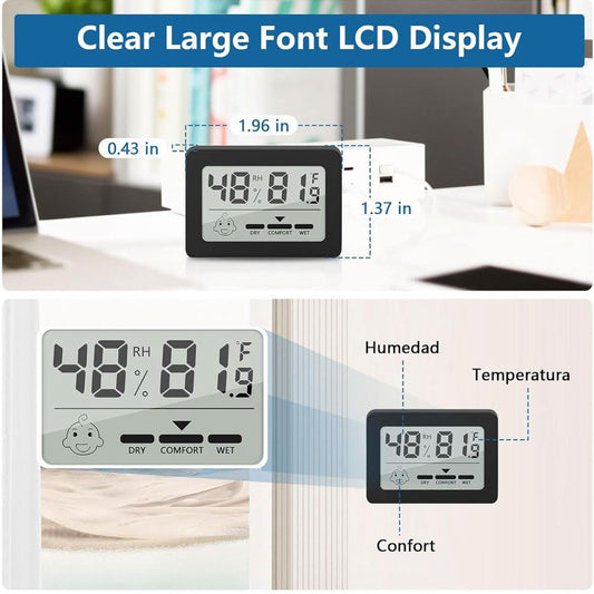 Mini Thermometer Hygrometer, Innen, digitales LCD Messgerät für Raumtemperatur und Luftfeuchtigkeit, schwarz