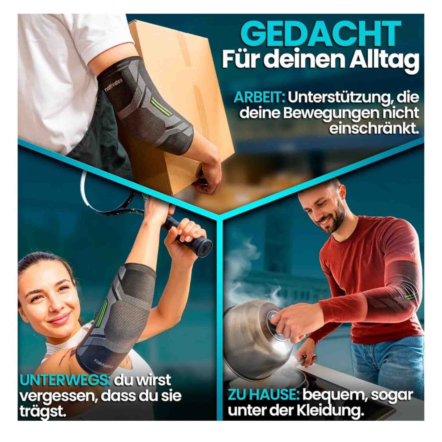NativoDex Ellenbogenbandage, Kompressionsbandage, für Tennisarm, Golferarm, Sehnenentzündung, Arthrose, Sport - Grün, M