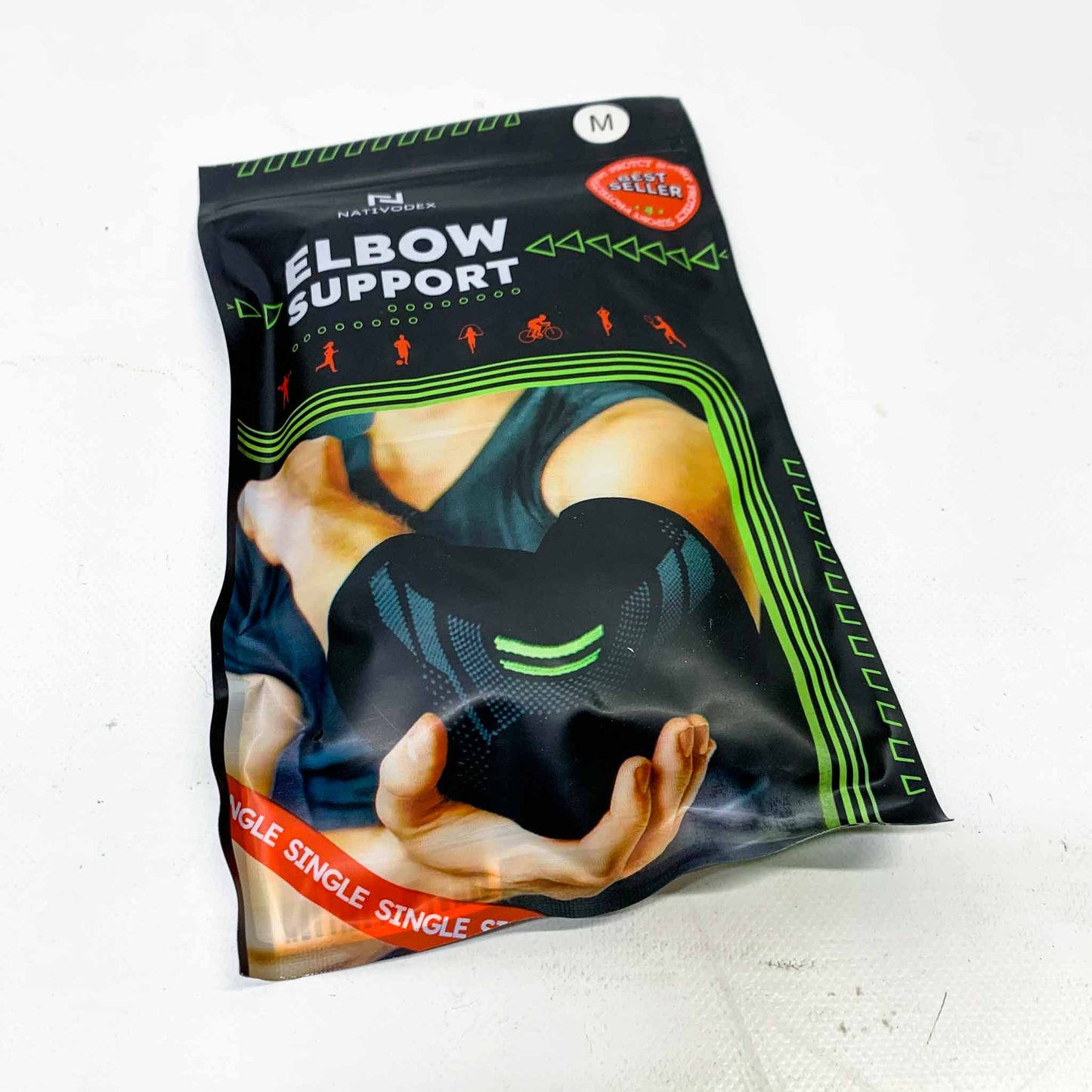 NativoDex Ellenbogenbandage, Kompressionsbandage, für Tennisarm, Golferarm, Sehnenentzündung, Arthrose, Sport - Grün, M