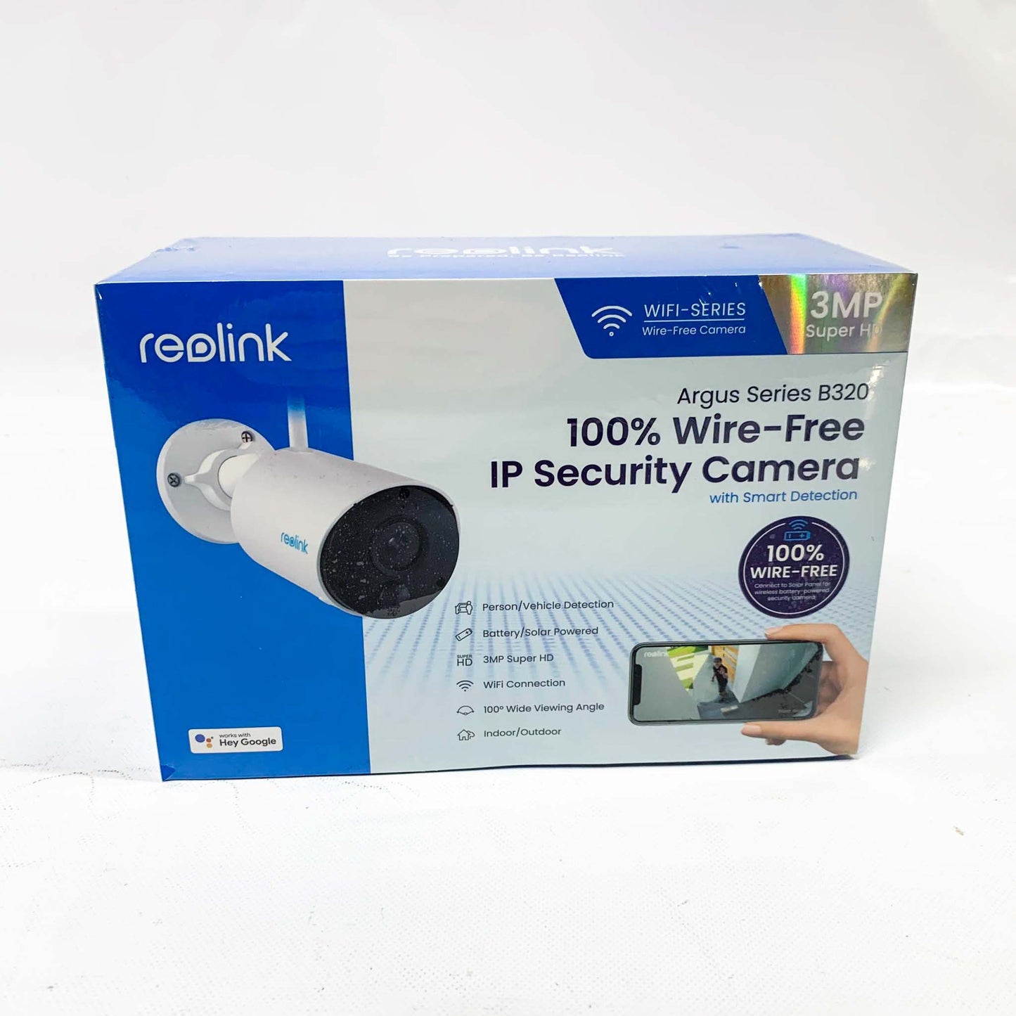 Reolink Argus B320 WLAN IP Kamera, 2304x1296 Pixel, HD-Video, kabellos, Nachtsicht, Bewegungserkennung, wetterfest.