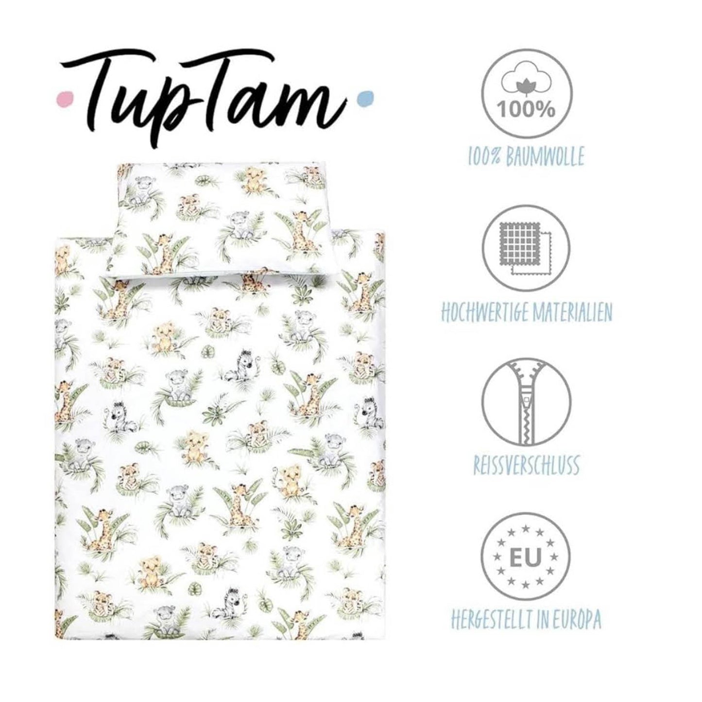 TupTam Kinder Bettwäsche Set 2-TLG, Safari Löwe Braun Grün, Bettbezug 135x100 cm, Kissenbezug 40x60 cm, für Jungen und Mädchen.