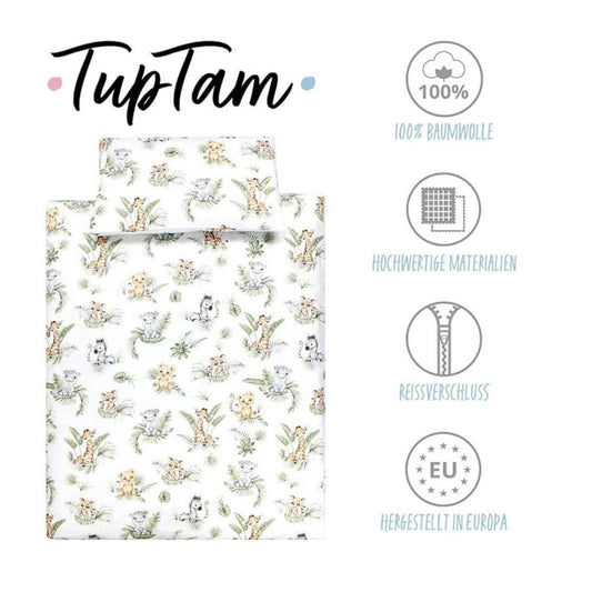 TupTam Kinder Bettwäsche Set 2-TLG, Safari Löwe Braun Grün, Bettbezug 135x100 cm, Kissenbezug 40x60 cm, für Jungen und Mädchen.