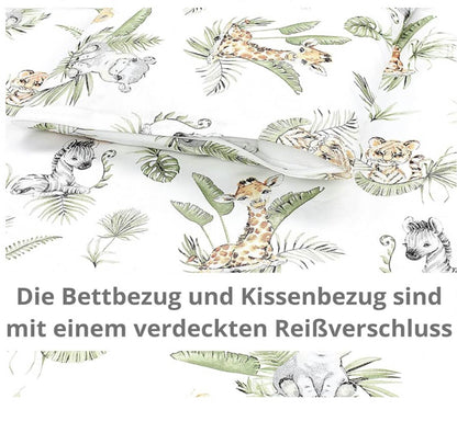 TupTam Kinder Bettwäsche Set 2-TLG, Safari Löwe Braun Grün, Bettbezug 135x100 cm, Kissenbezug 40x60 cm, für Jungen und Mädchen.