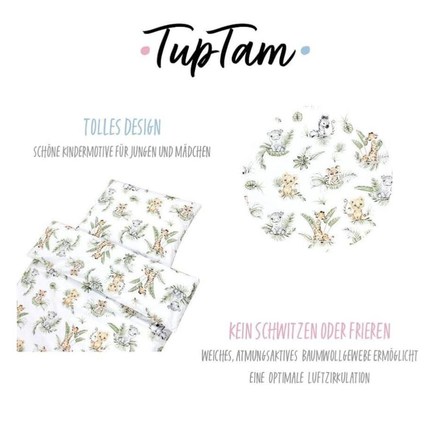 TupTam Kinder Bettwäsche Set 2-TLG, Safari Löwe Braun Grün, Bettbezug 135x100 cm, Kissenbezug 40x60 cm, für Jungen und Mädchen.