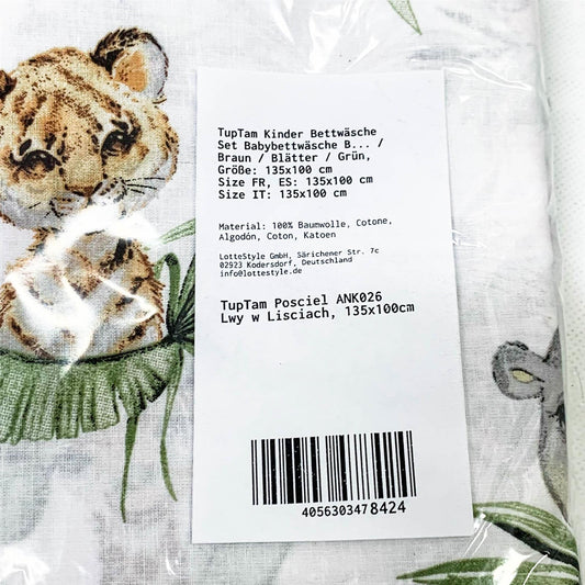 TupTam Kinder Bettwäsche Set 2-TLG, Safari Löwe Braun Grün, Bettbezug 135x100 cm, Kissenbezug 40x60 cm, für Jungen und Mädchen.