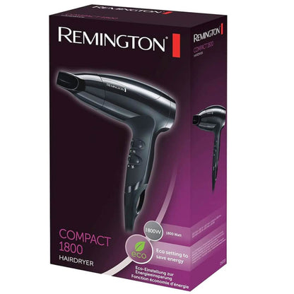 Remington Compact D5000, Haartrockner, 1800W, kompakt, leistungsstark, leicht, schwarz, ideal für Reisen.