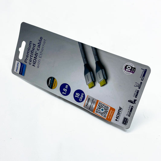 Philips High-Speed-HDMI-Kabel, 1,8 m, HDMI 2.0, Ethernet-Unterstützung, 4K UHD, 3D-kompatibel, flexibles Design.