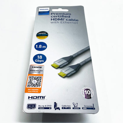 Philips High-Speed-HDMI-Kabel, 1,8 m, HDMI 2.0, Ethernet-Unterstützung, 4K UHD, 3D-kompatibel, flexibles Design.