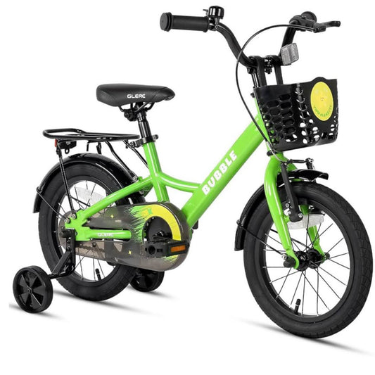 Glerc Bubble 16 Zoll Kinderfahrrad, für 5-8 Jahre, grün, mit Korbstabilisatoren und Gepäckträger, ideal für Jungen und Mädchen.