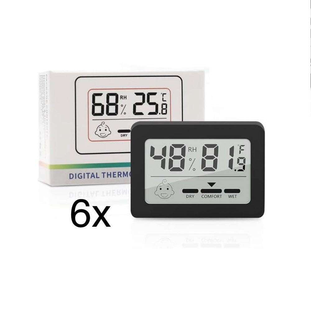 Mini Thermometer Hygrometer 6 Stück Digital LCD Schwarz Innen Raumtemperatur Luftfeuchtigkeit