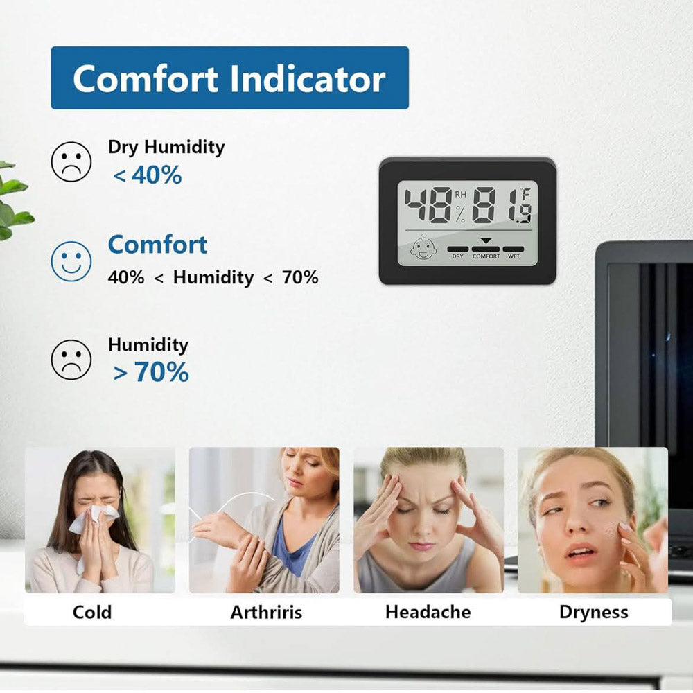 Mini Thermometer Hygrometer 6 Stück Digital LCD Schwarz Innen Raumtemperatur Luftfeuchtigkeit