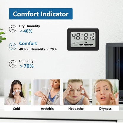 Mini Thermometer Hygrometer 6 Stück Digital LCD Schwarz Innen Raumtemperatur Luftfeuchtigkeit