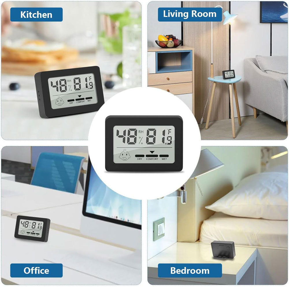 Mini Thermometer Hygrometer 6 Stück Digital LCD Schwarz Innen Raumtemperatur Luftfeuchtigkeit