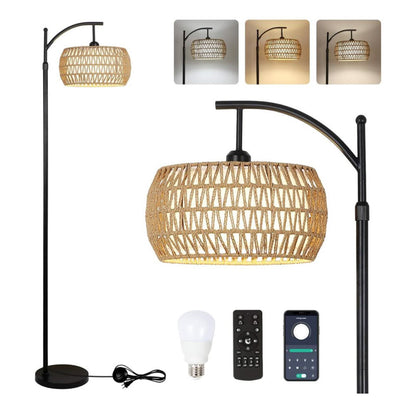Rayofly Rattan Stehlampe, dimmbar, mit Fernbedienung, App-Steuerung, Boho Design, ideal für Wohnzimmer, Schlafzimmer, Büro.