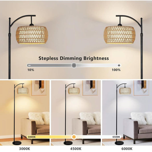 Rayofly Rattan Stehlampe, dimmbar, mit Fernbedienung, App-Steuerung, Boho Design, ideal für Wohnzimmer, Schlafzimmer, Büro.