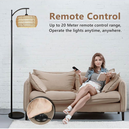 Rayofly Rattan Stehlampe, dimmbar, mit Fernbedienung, App-Steuerung, Boho Design, ideal für Wohnzimmer, Schlafzimmer, Büro.