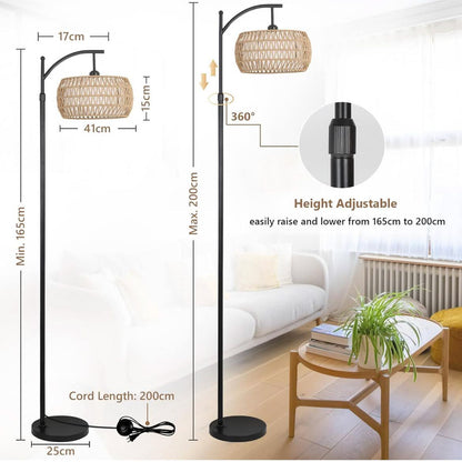 Rayofly Rattan Stehlampe, dimmbar, mit Fernbedienung, App-Steuerung, Boho Design, ideal für Wohnzimmer, Schlafzimmer, Büro.
