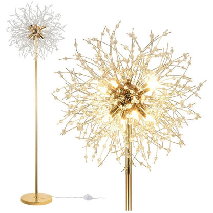 Rayofly, 8-Flammige Kristalle, Stehlampe, Gold Feuerwerk Design, 172CM hoch, Fußschalter, Glas Metall, ideal für Wohnzimmer und Schlafzimmer.