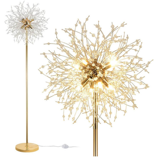 Rayofly, 8-Flammige Kristalle, Stehlampe, Gold Feuerwerk Design, 172CM hoch, Fußschalter, Glas Metall, ideal für Wohnzimmer und Schlafzimmer.