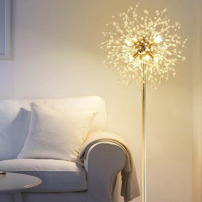 Rayofly, 8-Flammige Kristalle, Stehlampe, Gold Feuerwerk Design, 172CM hoch, Fußschalter, Glas Metall, ideal für Wohnzimmer und Schlafzimmer.