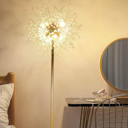 Rayofly, 8-Flammige Kristalle, Stehlampe, Gold Feuerwerk Design, 172CM hoch, Fußschalter, Glas Metall, ideal für Wohnzimmer und Schlafzimmer.