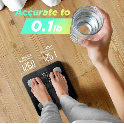 RunSTAR Körperfettwaage, Digitale Personenwaage, hohe Genauigkeit, großes Display, BMI, Herzfrequenz, 15 Körperwerte, App-Synchronisierung, bis 180kg.