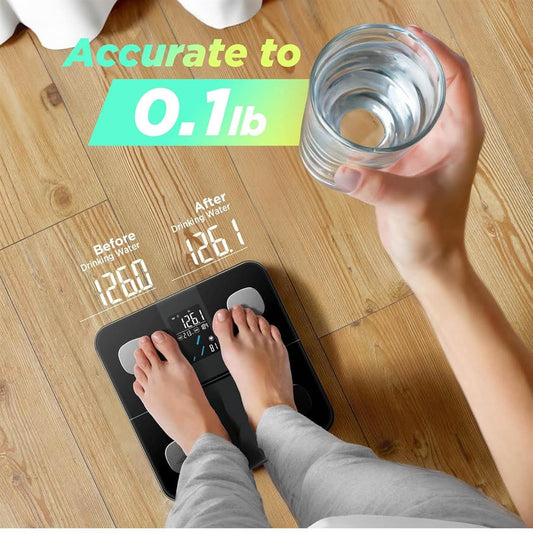 RunSTAR Körperfettwaage, Digitale Personenwaage, hohe Genauigkeit, großes Display, BMI, Herzfrequenz, 15 Körperwerte, App-Synchronisierung, bis 180kg.