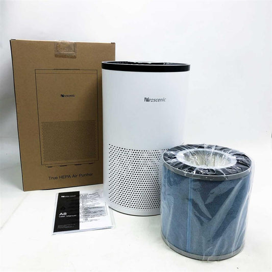 Proscenic A8 Air Purifier Allergy Air Purifier with App Control 55? True H13 HEPA Combined Filter 4 Cleaning Modes Quiet Operation Against Allergy Odors Pollen Air Purifier for Smokers White