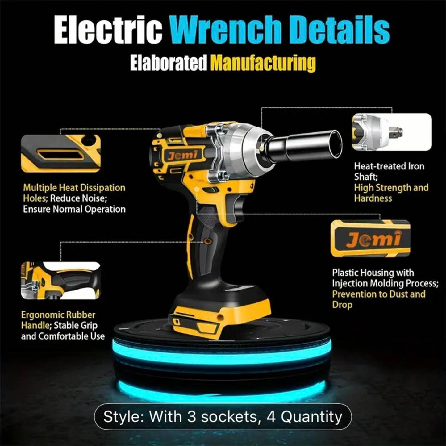 Jemi Tool 3-in-1 Akku-Schlagschrauber, 21V, 3,0AH, 3 Aufsätze, max. 4000 U/min, variable Drehzahl, inkl. 2 Akkus.