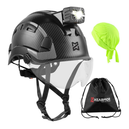 HEARMOR Bauhelm mit LED-Kopflampe, ABS Schutzhelm, EN12492, EN397, Stoßdämpfung, Eindringfestigkeit